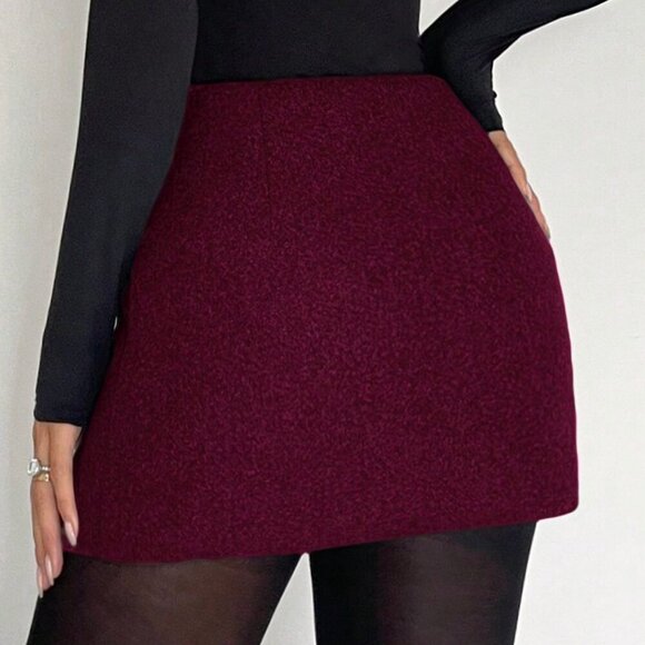 Burgundy Casual Women's texture Mini Skirt - Picture 3 of 6